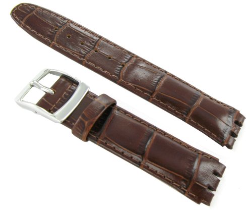 19mm Genuine Leather Alligator Grain Padded Medium Brown Watch Band Fits Swatch