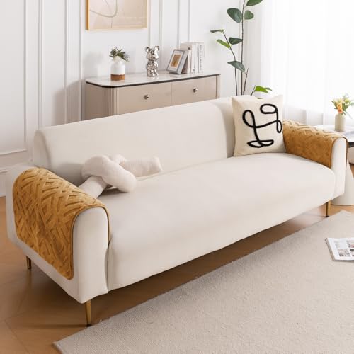 Image of HOKIPO 'Velvet Maze' Premium Anti-Slip Sofa Armrest Covers| 1 Pair - Light Brown (AR-6278-LBR-L*2)