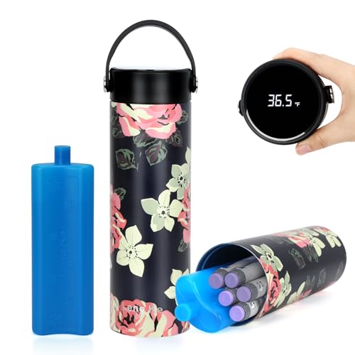 Leng Ke 48H Insulin Cooler Travel Case with Temperature Display, Refrigerated Medicine Travel Bag with ℃/℉ Digital Temp Display, Medication Travel Cooler with TSA Approved Ice Box (Flowers)