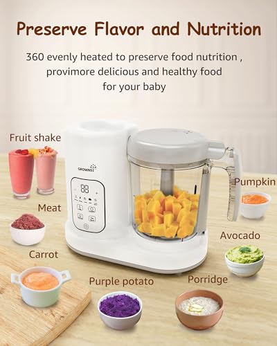 GROWNSY Baby Food Maker | Baby food Processor | All-in-One Baby Food Puree Blender Steamer Grinder Mills Machine Auto Cooking & Grinding with Self Cleans Touch Screen LCD Display, BPA Free - Thumbnail 5