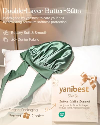 Image of YANIBEST Adjustable Silk Bonnet for Sleeping Women Double Layer Satin Bonnet Reduce Friction Prevent Frizz Curly Hair