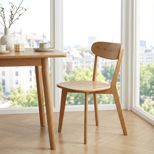 Image of 100% Solid Wood Dining Chairs,Mid Century Modern Dining Chairs with Rounded Backrest,Kitchen,Dining Room Chairs Set of 1 /2 /4 (1, Natural Color)