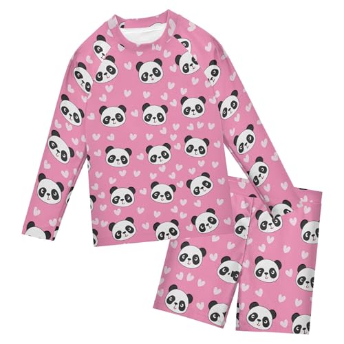Cute Panda Boys Rash Guard Swimsuits Set for Boys Long Sleeve Swim Shirts Bathing Suits with Trunks B0404178