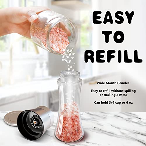 Salz und pfeffermühle 2er Set, Hochwertigem Glas & Edelstahl Gewürzmühle und Salzmühle Einstellbarem Feinheit Keramikmahlwerk [Ohne Gewürzinhalt]