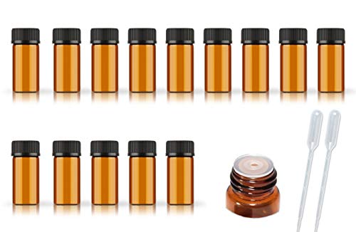 AFMNQZ 50Pack Set 3ML Amber Glass Bottle with Orifice Reducer and Cap Small Essential Oil Vials (3ML)