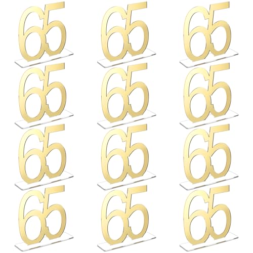 Image of Threehoney 12 Pcs Mirror Gold 65th Birthday Decorations for Men and Women Acrylic Anniversary Decorations Table Numbers Centerpieces for Birthday Party