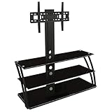 Mount-It! TV Stand with Mount and Storage Shelves, Entertainment Center Fits 32 to 60 Inch Screens, VESA 100x100 to 600x400, Glass Shelving, 88 Lbs, Black MI-864