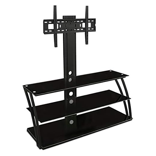 Mount-It! TV Stand with Mount and Storage Shelves, Entertainment Center Fits 32 to 60 Inch Screens, VESA 100x100 to 600x400, Glass Shelving, 88 Lbs, Black MI-864
