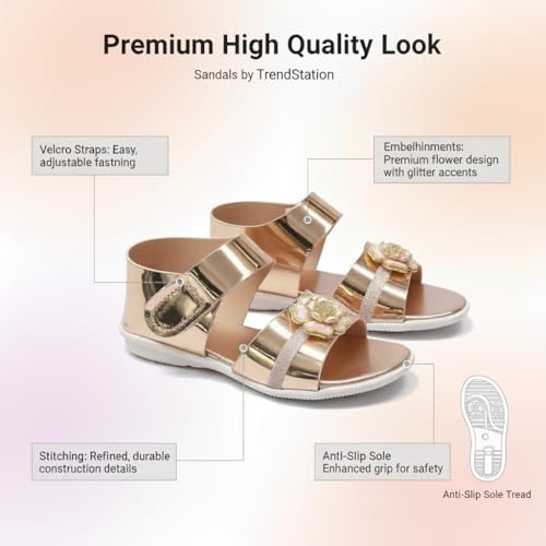 Image of ๐๐ซ๐๐ง๐๐๐ญ๐๐ญ๐ข๐จ๐ง:-Girls Trendy Sandals with Holographic Floral Strap, Welcro Style, Sandals |