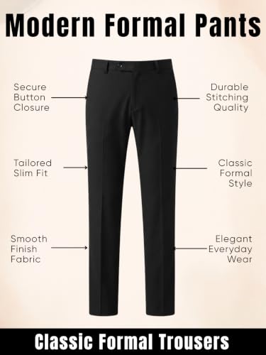 Image of GRECIILOOKS Men's Formal Cotton Blend Trousers, Slim Fit Office Wear Pants with Button Closure, Wrinkle Resistant Smart Casual Workwear Bottoms