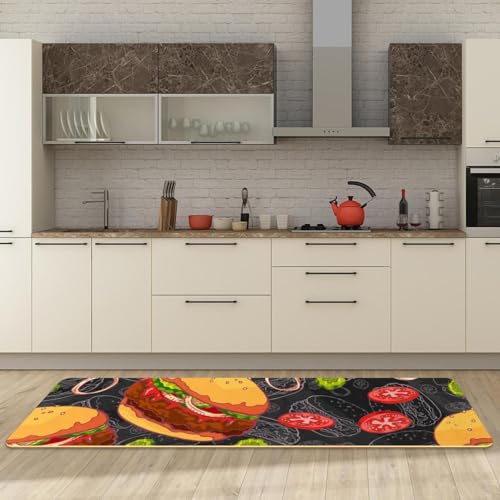 Alfombra de cocina lavable con estampado original de hamburguesa para pasillo y lavado 3