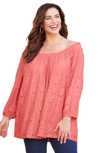 Catherines Women's Plus Size Stretch Lace Peasant Blouse