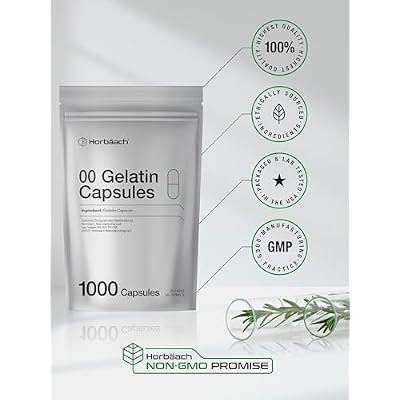 Empty Capsules Size 00 | 1000 Clear Gelatin Capsules | Resealable Bag | Non-GMO, Gluten Free | By Horbaach