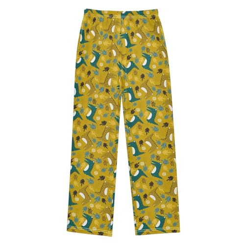 Dinosaur Leaf Boys Long Pants Soft Trousers Elastic Waist Kids Lounge Bottoms with Pockets S-XL