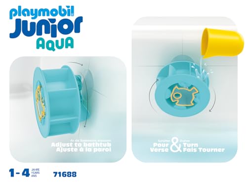 PLAYMOBIL 71688 Junior Aqua : Roue Aquatique avec bébé Requin - Grand Plaisir dans Le Bain - Jouet fabriqué à partir de matière d'origine végétale - Dès 12 Mois