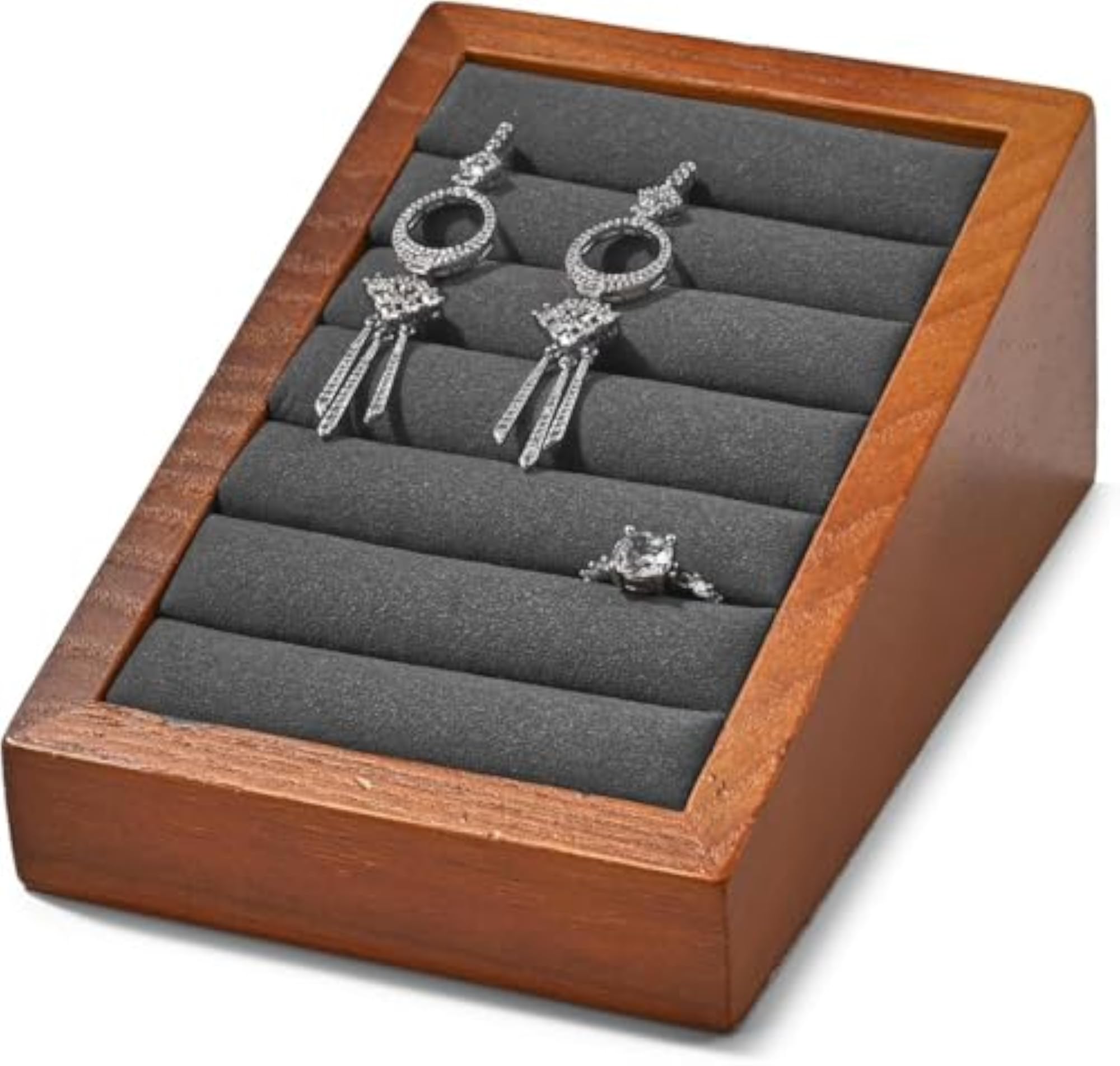 Wooden Ring Display Tray with Velvet Insert