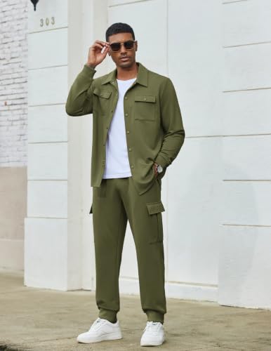 COOFANDY Men Outfits 2 Piece Sweatsuit Jogging Suits, Army Green, Medium - image 2