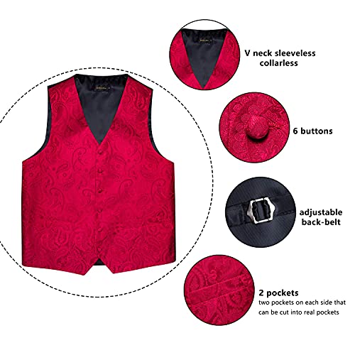 Image of DiBanGu Mens Paisley Vest Silk Sleeveless Suit Vest and Neck Tie Pocket Square Cufflinks Set for Wedding Formal