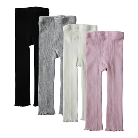 Looching 4 Pack Baby Toddler Kids Girls Footless Tights Cotton Leggings Cable Ribbed Knit Ruffle Stocking Pant(2-4T) Cover