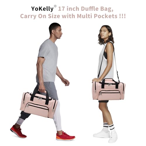 Image of Small Gym Duffle Bag, 17 inch, Pink | Carry On Weekender Bag, Travel Sport, 17x10x9 in