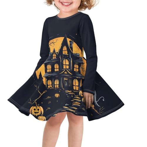 Girls Long Sleeve Dress Trendy Skater Dress for Little Girls Midi Dresses Twirly A-Line Ruffle Flowy Dress Gifts3