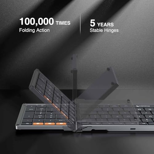 Image of ProtoArc XK01 Full-Size Foldable Bluetooth Keyboard for Travel, Space Gray | 105 keys, number pad, 0.65in keycaps, 3-device Bluetooth 5.1 switching, USB-C charging, for laptop tablet phone