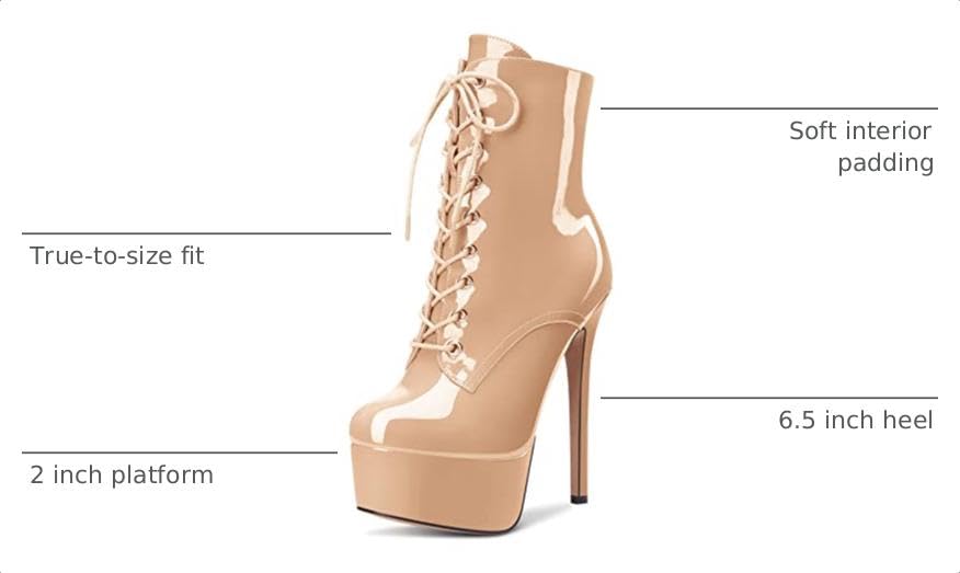 Image of Aachcol Women Ankle Boots Short Bootie Platform Stiletto High Heel Round Toe Dress Shoes Lace-up Patent 6.5 Inch