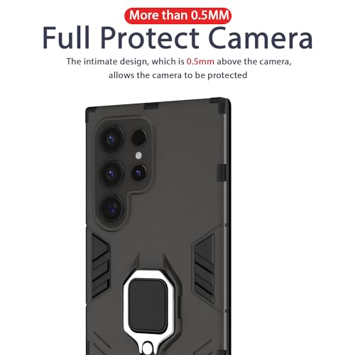 Image of Pikkme Samsung Galaxy S24 Ultra 5G Back Cover | D5 Tough Armor Bumper | 360 Protection Case | Ring Holder Stand Case for Samsung Galaxy S24 Ultra 5G (Black)