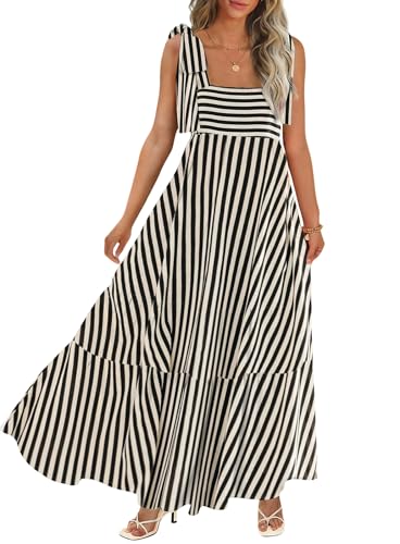 Image of CURBODO Women's Summer Maxi Dress Boho Spaghetti Straps Casual Long A-line Smocked Beach Dress Square Neck Flowy Sun Dress