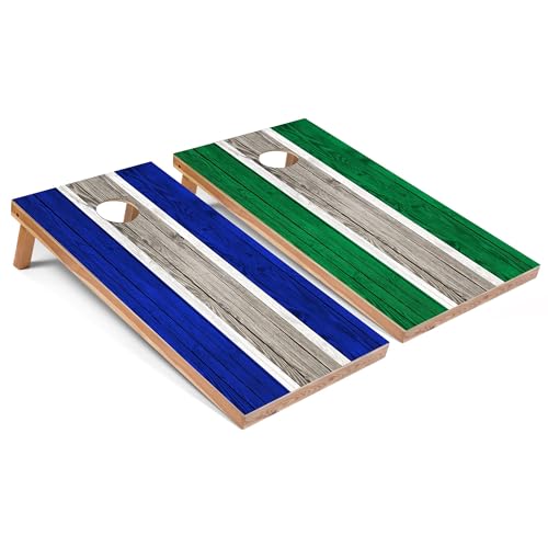 Skip's Garage Royal and Kelly Striped All-Weather Cornhole Boards - PVC - Include Hole Lights