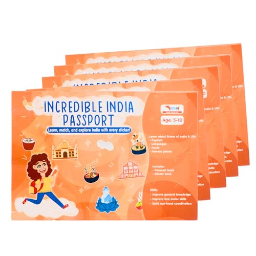 Image of CocoMoco Kids India Passport for Kids, Learn About States of India & UTS, Geography Educational Toy Activity Kit with Stickers, Ages 4-5, 6-7, 8-10, 11 Year Old (Pack of 5)