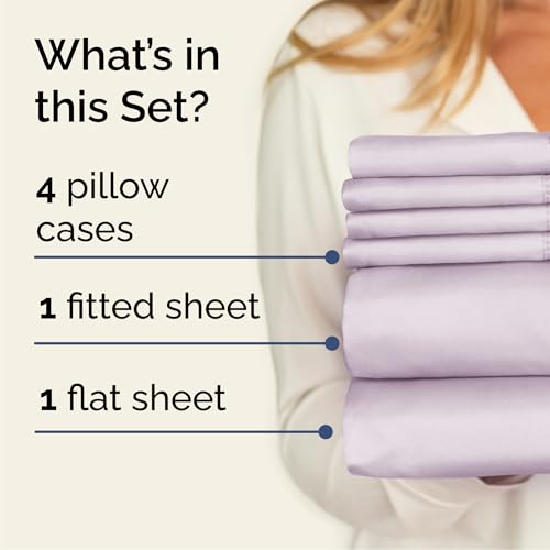 Image of Queen 6 Piece Bed Sheet Set - Breathable & Cooling Sheets - Light Lavender | Ultra-Soft Hotel Luxury Bedding Set w / 8-16 Inch Deep Pockets, 1 Flat & 1 Fitted Sheet & 4 Pillowcases, Wrinkle & Fade Free
