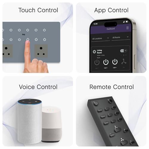 Image of IOTICS Smart Wifi Switch Board: 12 x Switch & 2 Smart Plug Module. Touch Control, Remote, App Control. Voice Control with Alexa & Assistant. Smart Touch Switch Board For Home Automation (Grey)