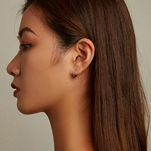 Rainbow Evil Eye Small Hoop Earrings Sterling Silver 925 Colorful Crystal Rhinestone CZ 10mm Cartilage Round Huggie Hoops Tragus Earring Fashion Jewelry Gifts for Women Girls3