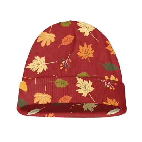 Babrukda Kids Autumn Beanie Soft Stocking Hat Children's Warm Knit Ski Cap for Cold Weather Maple Leaves Headgear Caps