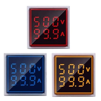 Microtail Direct AC Voltage/Current Meter LED Display Voltmeter-Ammeter Range 600V, 0-100A, (Red-Yellow-Blue) Combo