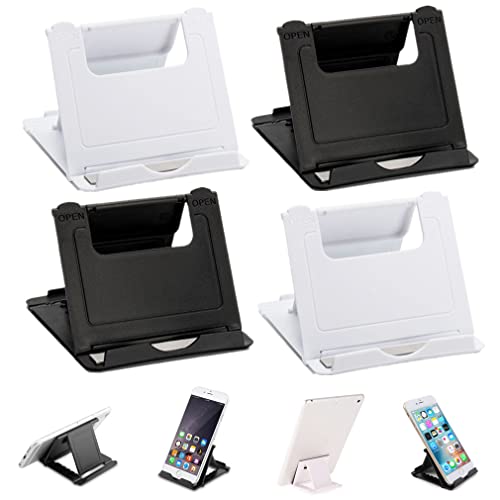 Morices 4 Pcs Foldable Cell Phone Stand, Multi-Angle Adjustable Universal Mobile Phone Holder, Portable Pocket Desktop Holder Cradle Compatible with Tablet Smartphones Kindle (Black & White)