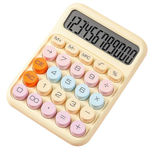 Haibinsuo Mechanical Pushbutton Calculator 12 Digit Large LCD Display Big Buttons Easy to Press Candy Calculator for Office School Home Lemon Yellow