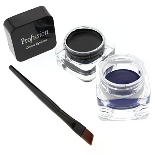 Profusion Gel Eyeliner with Applicator - Waterproof and Smudge Proof, Black and Blue Black/Blue