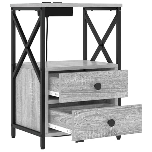Table de chevet connectée pour éliminer les câbles, meuble de rangement gris sonoma compact - 6