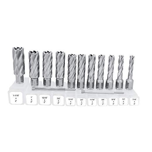 Accusize Industrial Tools 13 Pcs/Set 7/16'' To 1-1/16'' H.S.S. Annular Cutters, 2'' Cutting Depth with 2 Pilot Pins, N1