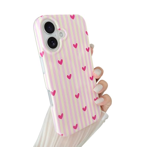 Coque iPhone 16 antichoc en TPU souple et design rayé rose et jaune