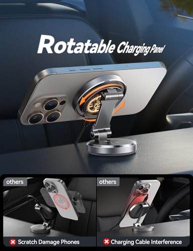 MagSafe Car Mount Charger with 360° Rotatable Charging Panel & Base, Silver - image 3