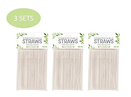 Evriholder Compostable Straws 100 Pack, Made of Plant-Based PLA Material, Pack of 3, Unwrapped