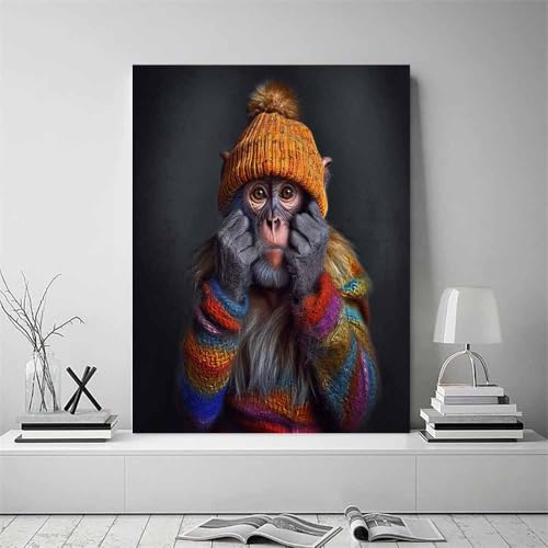 Impression sur toile singe en pull pour salon moderne - Déco murale 70x100cm