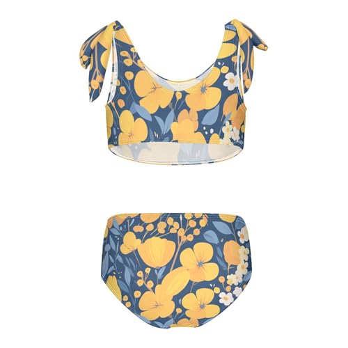 Elegant Pattern with Yellow Flowers Girls' Two Piece Kids Bikini Set Beach Swimsuits Swimming Suits Adjustable Strap2
