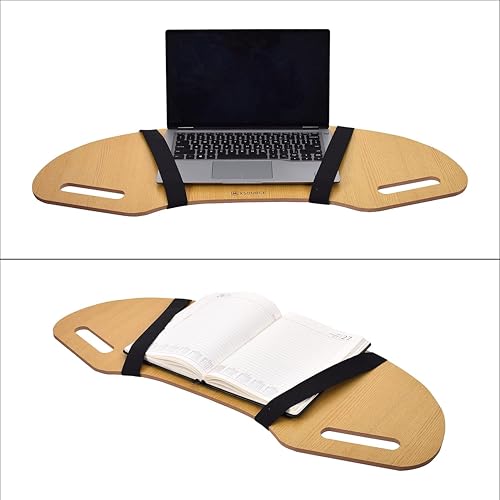 Curved Shape Wood Lap Desk with Strap, Portable Laptop Desk with ...