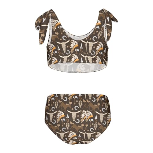 Wusikd Bull Skulls Girls Swimsuits Two Piece Western Swimwear Bikini Set for for Girls Size 5-6T2
