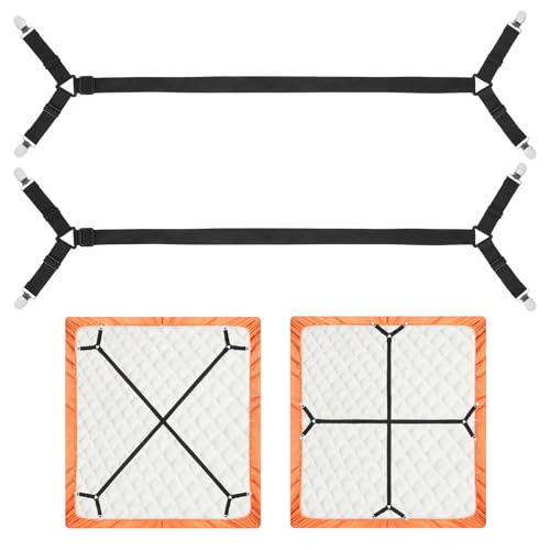 LKbeuuu Bed Sheet Holder Straps, 2Pcs Elastic Adjustable Bed Sheet Grippers,Fitted Sheet Holder Keep Sheets in Place, Enhance Sleep Experience, Black