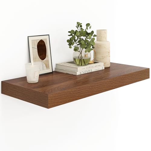 Heimlove 12" Deep Floating Shelves for Wall, 24 Inch Wall Shelf Bathroom Shelves Set of 1, Wall Mounted Shelves for Books Living Room Laundry Room Bedroom Kitchen Home Office, Walnut